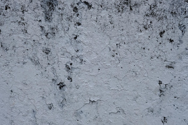 murs de plâtre blanc rugueux avec des taches noires. surface de ciment en plâtre patiné.