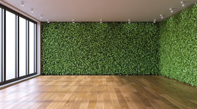 Murs verts dans le salon vide Ecostyle en rendu 3d intérieur