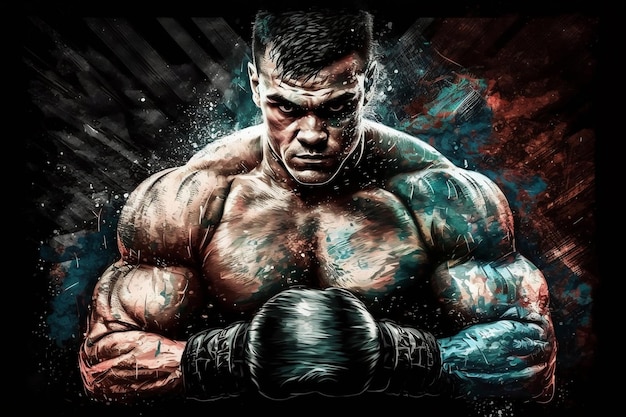 Muscles de boxeur combattant fort brutal généré par l'IA