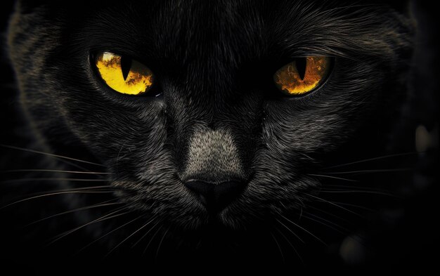 Photo le museau d'un chat noir avec des yeux jaunes le visage d'un cat