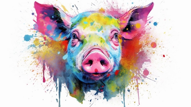 Photo le museau du cochon est peint avec de la douleur à l'aquarelle.