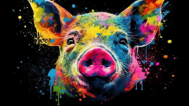 Photo le museau du cochon est peint avec de la douleur à l'aquarelle.