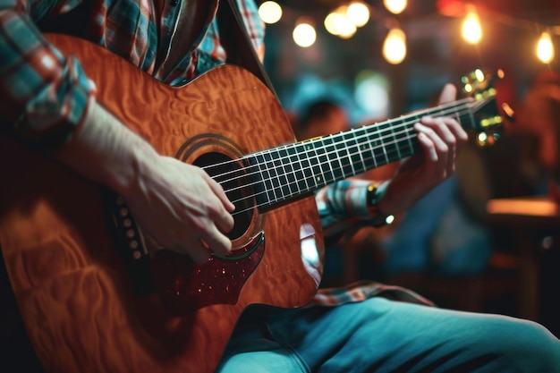 Musical Attractif homme jouant de la guitare Générer ai