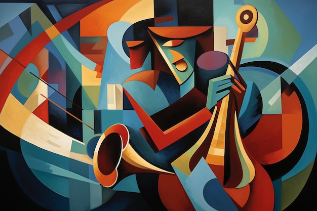 Un musicien de jazz abstrait de musique cubiste jouant du saxophone