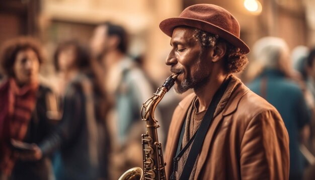 Musiciens jouant des instruments chantant et souriant ensemble générés par l'IA