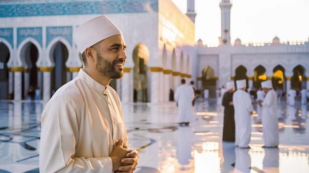 Un musulman apprécie sa visite à la mosquée sainte.