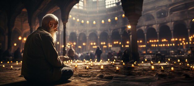 Musulman priant dans le temple IA générative