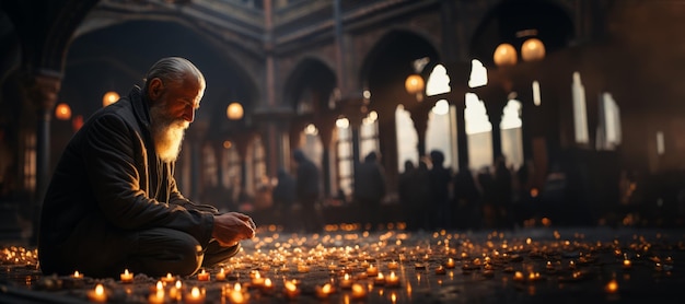 Musulman priant dans le temple IA générative