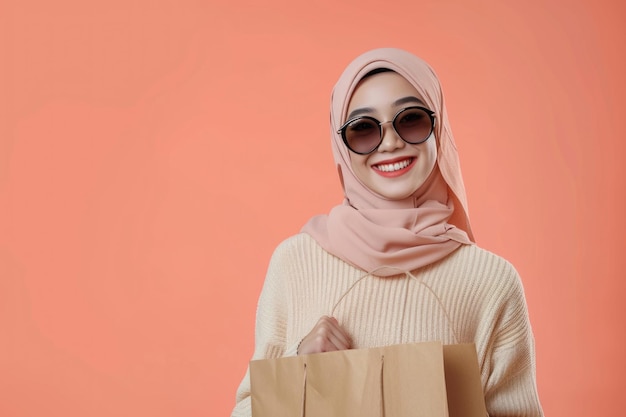 Une musulmane asiatique excitée célèbre la Journée mondiale des droits des consommateurs