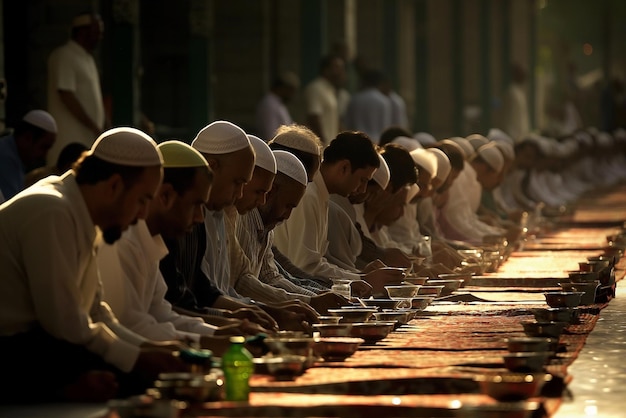 Photo les musulmans prient alors qu'ils observent le premier jour du ramadan saint aujourd'hui en jeûnant de l'aube au crépuscule