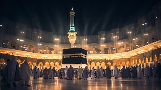 Photo musulmans qui font le hajj à la mecque generative ai