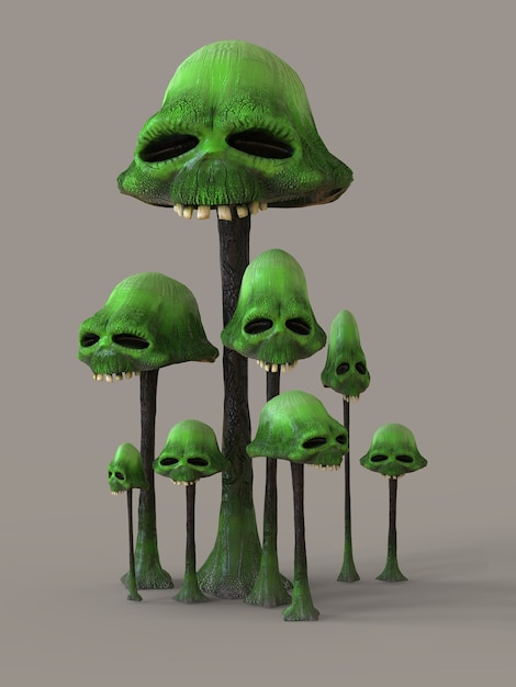 Mutants de champignons. illustration 3D