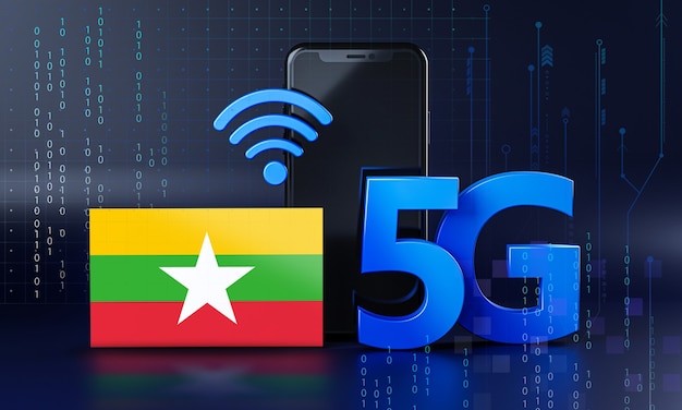 Photo le myanmar est prêt pour le concept de connexion 5g. fond de technologie smartphone de rendu 3d