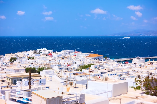 Mykonos (Chora) en Grèce. Vue panoramique, paysage grec