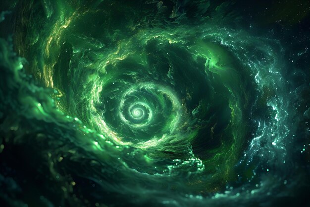 Photo une mystérieuse nébuleuse spirale verte sur un fond sombre