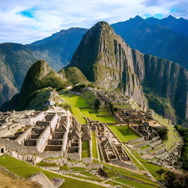 Photo la mystérieuse ville de machu picchu en amérique du sud les ruines incas exemple de maçonnerie polygonale et de ski