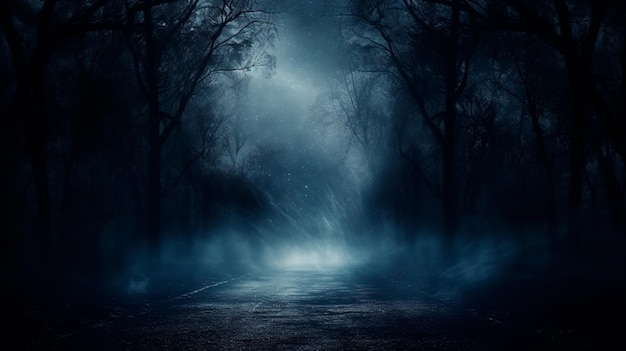 mystérieux brouillard sombre avec une scène d'horreur routière effrayante