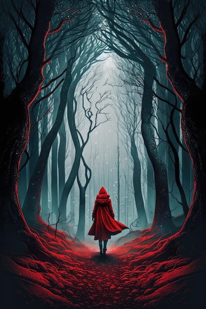 Le mystérieux chaperon rouge dans la forêt enchantée