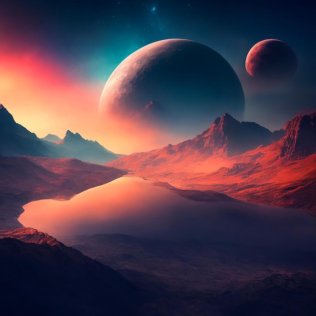 Mysterious planet fantasy et Science fiction planet wallpaper générative ai