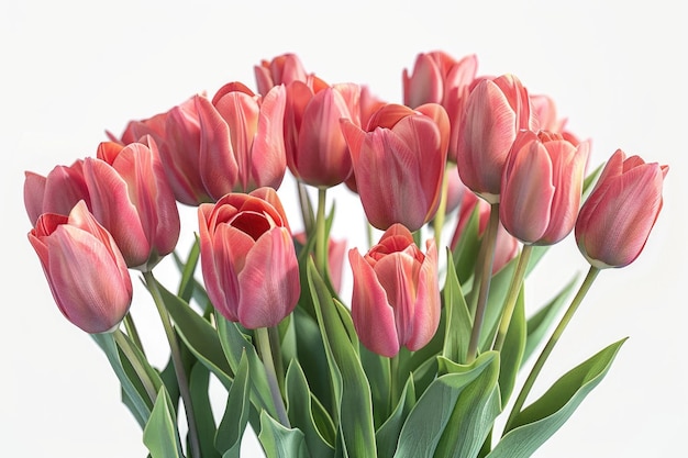 n Bouquet de tulipes rouges isolées sur fond blanc