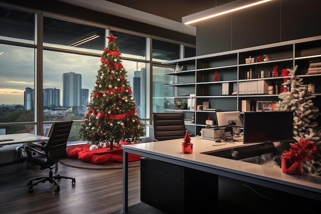 n bureau avec une ambiance de Noël