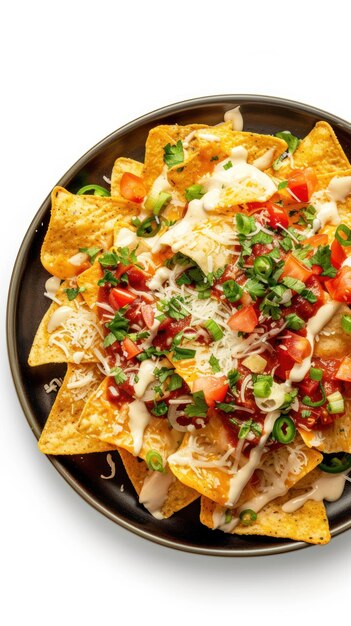 Photo des nachos sur une assiette noire avec du fromage