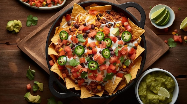 nachos dans une casserole en fer blanc