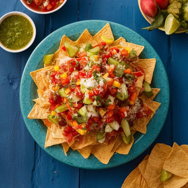 Photo des nachos à l'explosion de saveur avec de la salsa fraîche