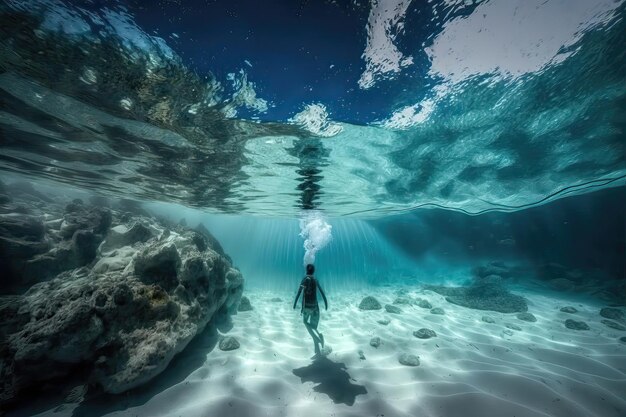 Nager dans une eau cristalline Fitness Exercice à faible impact Avantages de la natation Thérapie par l'eau Relaxation Beauté naturelle Équipement de natation Sports nautiques Générateur d'IA