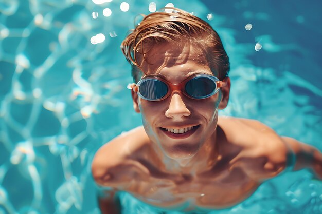 Photo un nageur en forme sourit à la caméra en sortant de la piscine.