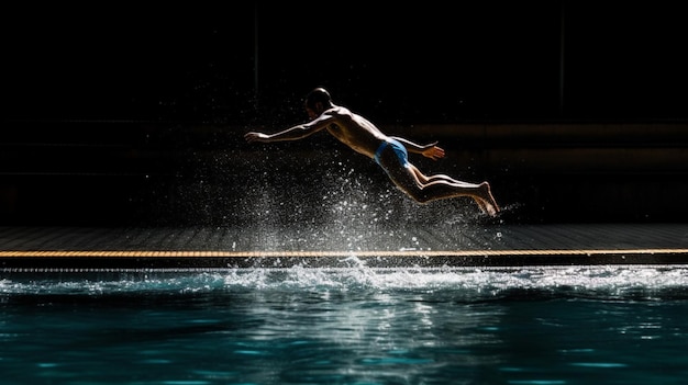 Un nageur plonge dans l'eau de la piscine.