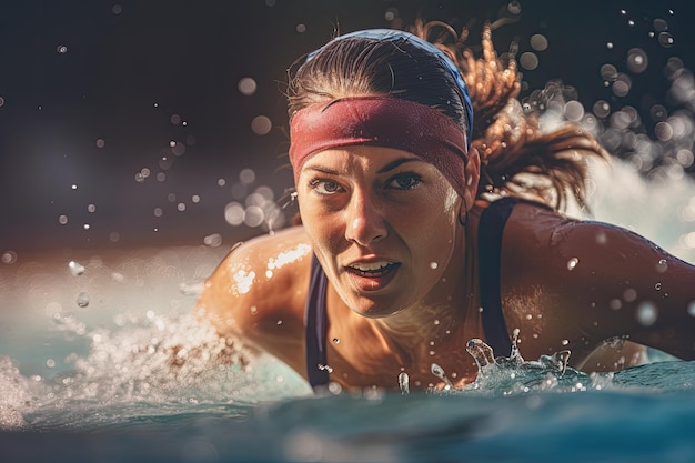 Photo une nageuse a été tirée du bloc dans une épreuve de natation sans éclaboussure.