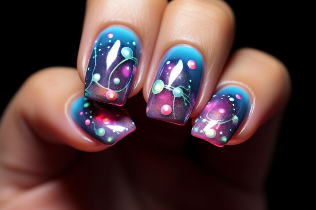 nail art avec des étoiles et des étoiles sur les ongles