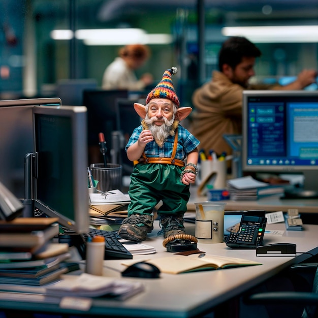 Le nain dans le bureau travaillant avec la magie