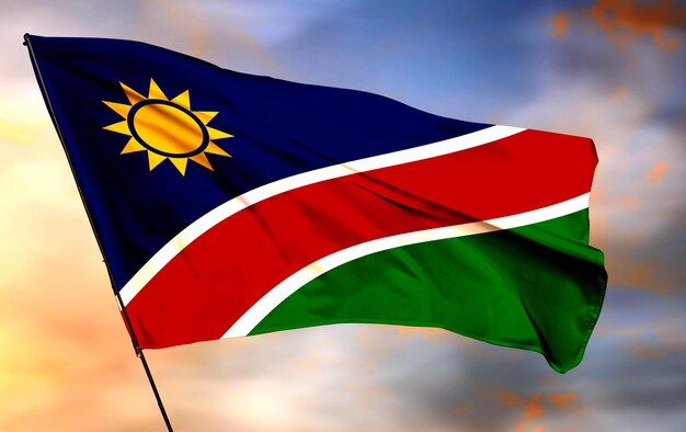 Namibie, agitant le drapeau 3D et l'image de fond de nuage