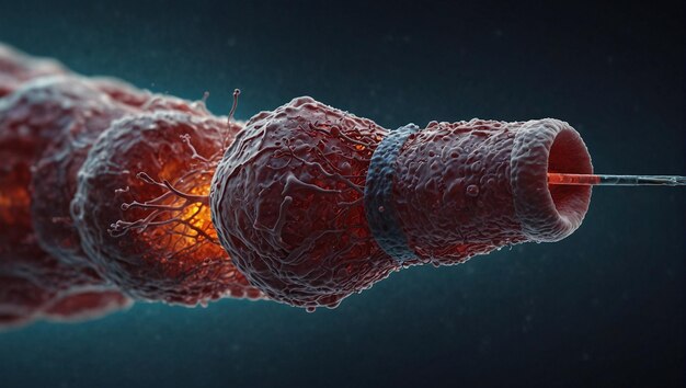 Photo nanotechnologie de guérison montrez des nanorobots microscopiques réparant des tissus endommagés à l'intérieur d'un corps humain