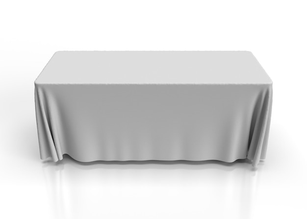 Nappe blanche drapée sur une table à tréteaux avec une texture de tissu rendu Vue en perspective