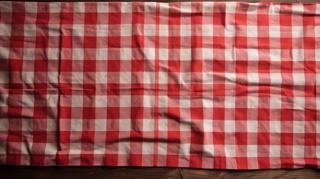 Une nappe à carreaux rouges et blancs avec une bande blanche.