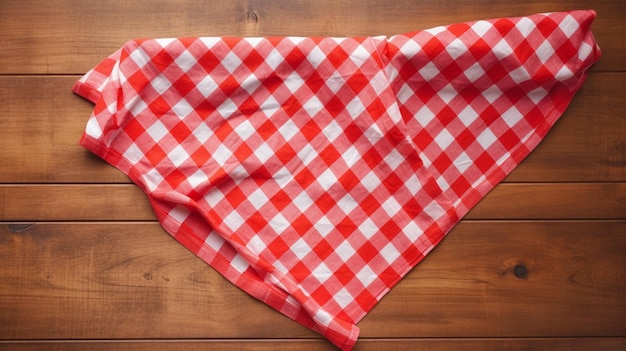 Une nappe à carreaux rouges sur une table en bois