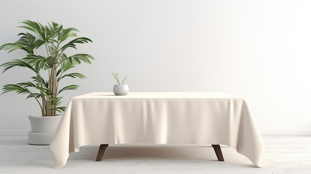 Nappe en coton beige doux sur table de comptoir dracaena tropical au soleil AI générative