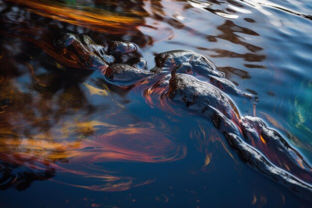 Nappe de pétrole sur l'eau de la rivière ou du lac ai génératif