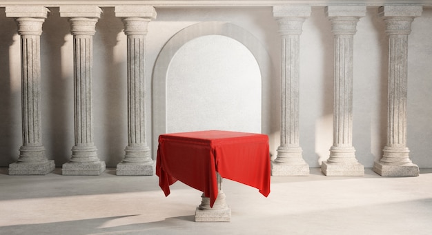 Nappe rouge brillant brillant porte colonne classique piliers colonade rendu 3D