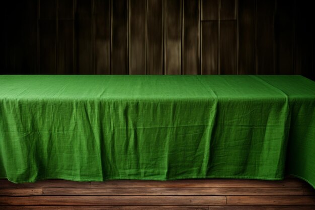 Photo une nappe verte sur une table en bois