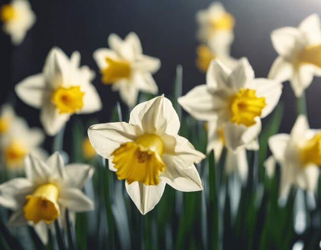 Des narcises blancs fleurissent