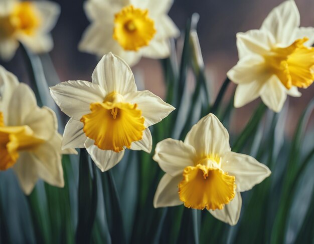 Photo des narcises blancs fleurissent