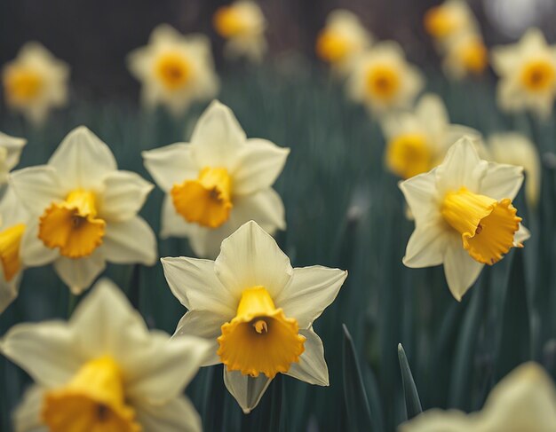 Des narcises blancs fleurissent