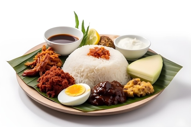 Nasi lemak sur fond blanc