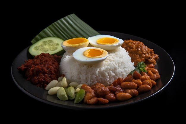 Nasi lemak sur fond noir