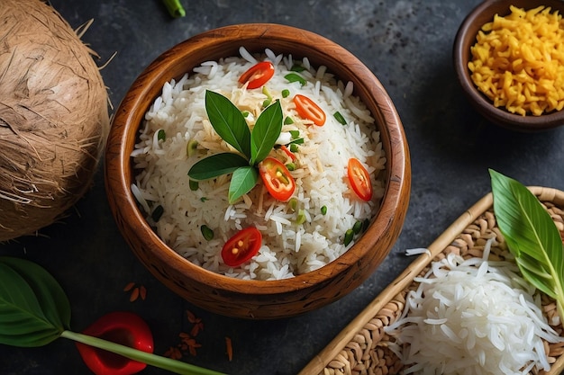 Un nasi de noix de coco crémeux liquéfié avec des herbes