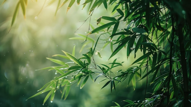 Nature de l'arbre de bambou vert dans la forêt en utilisant des feuilles de bambou comme fond
